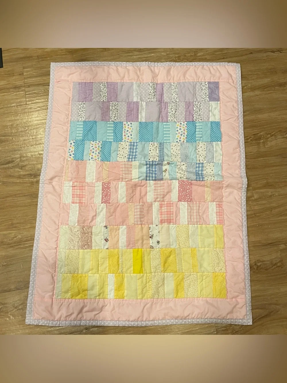 Vintage Baby Quilt • 33 X 43 inch • Pastels 1990s • OOAK Handmade